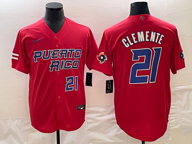 Men 2023 World Cub Puerto Rico #21 Clemente Red Nike MLB Jersey6